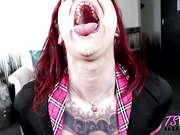 Tattooed tgirl Mya Nine sucks big cock in POV