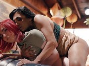 Ella Hollywood and Jessy Dubai get fucked in a hardcore threesome