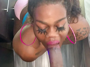 Chubby black tgirl gets her huge oiled ass smashed