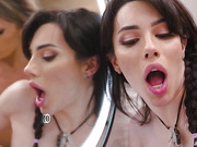 Shemales Jade Venus and Eva Maxim fuck Ariel Demure in the bathroom