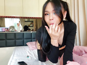 Super hot teen Asian shemale Natcha cums