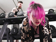 TS babe Lena Moon gets anal fucked in the gym