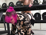 TS babe Lena Moon gets anal fucked in the gym