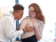 Chubby young tgirl Ginger gets fucked by a skinny stud