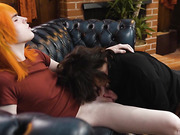 Horny brunette getting fucked by cute transsexual Ella Hollywood