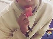 Showing big fat ass at work