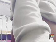 Showing big fat ass at work