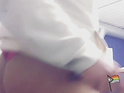 Showing big fat ass at work