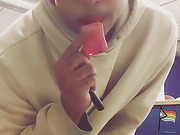 Showing big fat ass at work