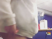 Showing big fat ass at work