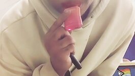 Showing big fat ass at work