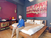 Big ass shemale hottie fucks her boytoy all over her apartment