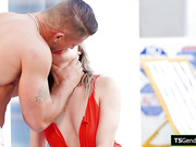 Trans lifeguard Emma Rose is barebacked