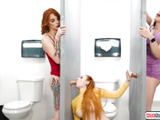 Busty redhead sucks n fucked by shemales