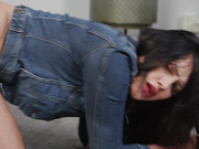 Raven-haired shemale beauty Isabella Gomez ass fucked