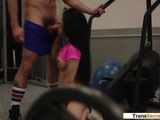 Tgirl Ariel Demure is rimmed at the gym