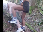 Asian shemale fucks guy in the forest