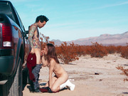 TS beauty Emma Rose anally riding guy on the truck bed