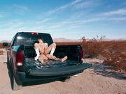 TS beauty Emma Rose anally riding guy on the truck bed