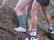 getting fucked by a big cock ladyboy in the woods