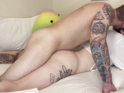 Beautiful young shemale enjoys taking his dick deep into her ass