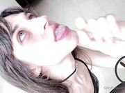 Hot shemale in lingerie takes balls deep anal pounding