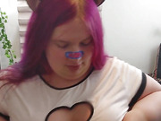 Cute BBW shemale gets cumshot from BBC in POV