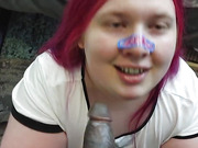 Cute BBW shemale gets cumshot from BBC in POV