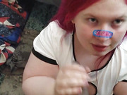 Cute BBW shemale gets cumshot from BBC in POV