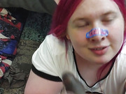 Cute BBW shemale gets cumshot from BBC in POV