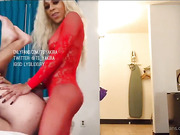 Hung ebonny shemale tops white guy and cums on his face