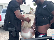 Monster BBC police officers spitroast a cute blond TS