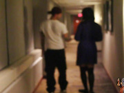 Plump ebony TS Sasha Strokes has stairway quickie