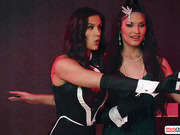 Busty magician makes shemales dick hard