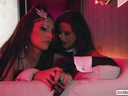 Busty magician makes shemales dick hard