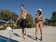 Horny Foxxy riding the pool guy