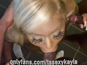 Ebony BBW shemale spitroasted in a hardcore 3some