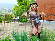 Tgirl scarecrow Ariel Demure has a boner
