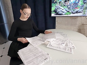 Trans secretary sucks huge cock and receives messy facial