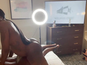 Busty black tgirl fucks her man bareback