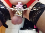 new chastity tied with hard rings and 2 belts on thighs