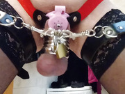 new chastity tied with hard rings and 2 belts on thighs