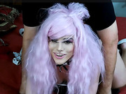 Naughty shemale cowgirl Nyxi fucked bareback