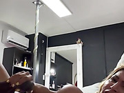 Curvy Latina tranny with big cock cums hard in a solo