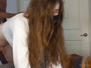 Hot young tgirl gets her tight ass railed by black cock