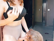 Big cock shemale tops her younger boyfriend bareback