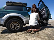 Exotic tgirl fucks guy in the car on the beach