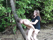 Dominant trans hottie tops her boyfriend outdoors