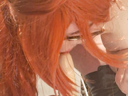 Horny redhead gay crossdresser fucks dildo