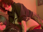 Young tattooed shemale creampies her emo girlfriend's pussy